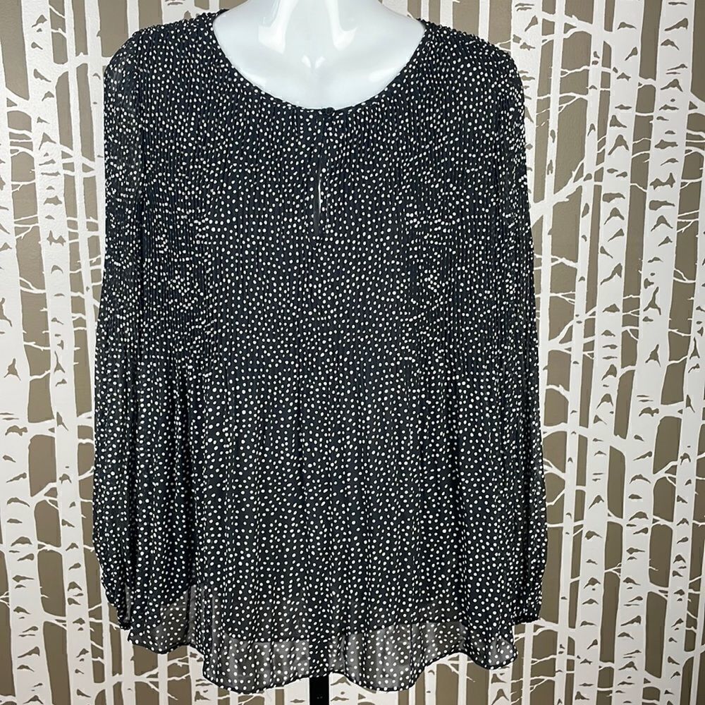 Shirred Polka Dot Semi-Sheer Puff Sleeve Blouse size S